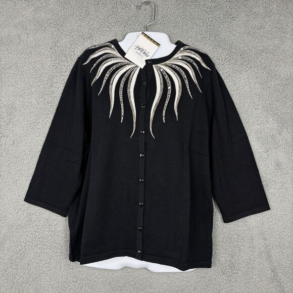 Bob Mackie Wearable Art Cardigan Women Medium Sequin Embroidered Full Button - Picture 2 of 12